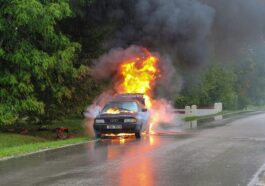 car accident, fire, street
